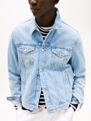 veste trucker en denim délavée bleu pour hommes tommy hilfiger