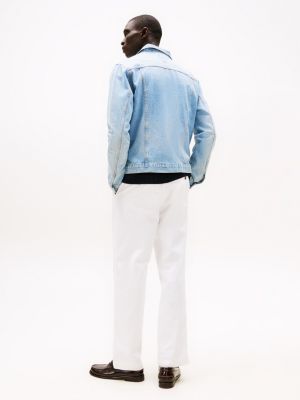 veste trucker en denim délavée bleu pour hommes tommy hilfiger