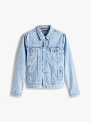 veste trucker en denim délavée bleu pour hommes tommy hilfiger