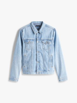 blue faded denim trucker jacket for men tommy hilfiger