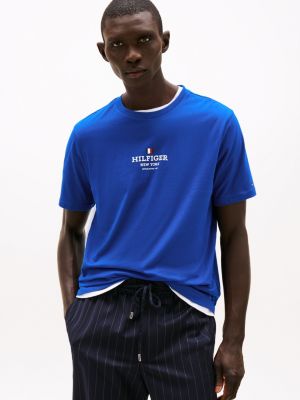 t-shirt à logo et col ras-du-cou blue pour hommes tommy hilfiger