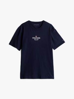 blau t-shirt mit logo und rundhalsausschnitt für herren - tommy hilfiger