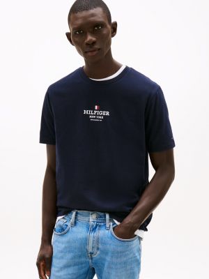 blue t-shirt met ronde hals en logo voor heren - tommy hilfiger