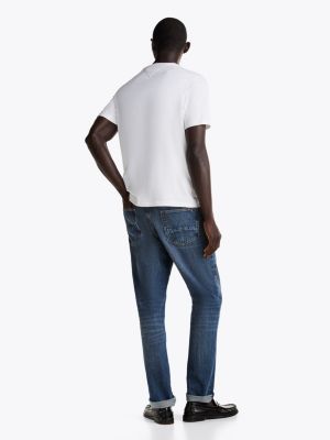 camiseta de cuello redondo con logo blanco de hombres tommy hilfiger