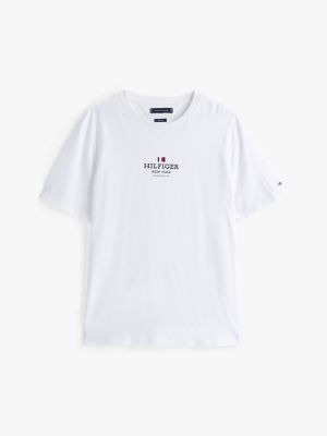 weiß t-shirt mit logo und rundhalsausschnitt für herren - tommy hilfiger