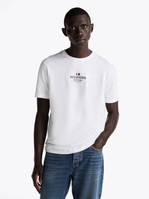 white t-shirt met ronde hals en logo voor heren - tommy hilfiger