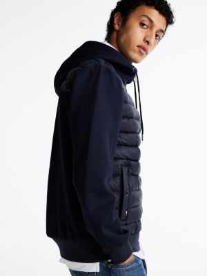 blue mixed panel zip-thru hoody for men tommy hilfiger