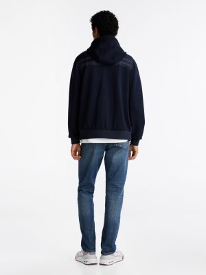 blue mixed panel zip-thru hoody for men tommy hilfiger