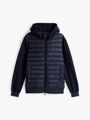 blue mixed panel zip-thru hoody for men tommy hilfiger