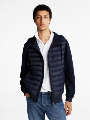 blue mixed panel zip-thru hoody for men tommy hilfiger