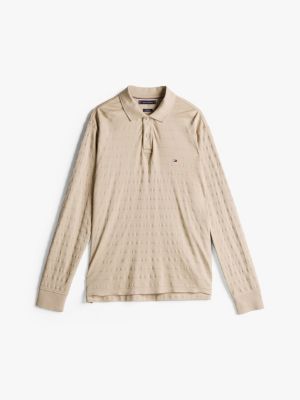 khaki regular long sleeve polo shirt for men tommy hilfiger