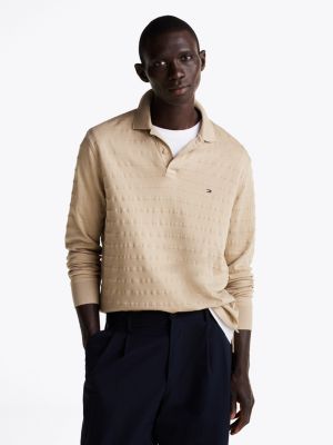 khaki regular fit polo met lange mouwen voor heren - tommy hilfiger