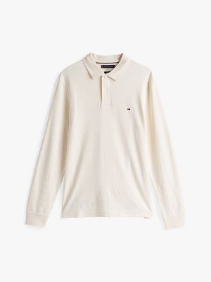 beige regular long sleeve polo shirt for men tommy hilfiger