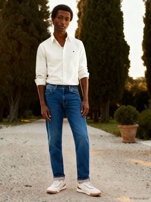 vaqueros harlem amplios con pernera cónica azul de hombres tommy hilfiger