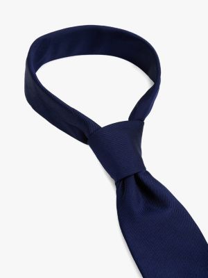 blue pure silk tie for men tommy hilfiger