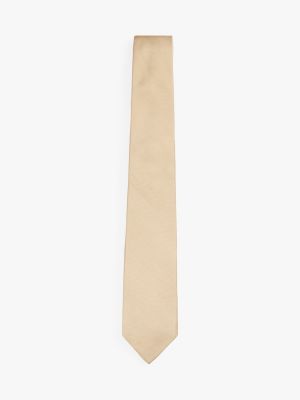 beige pure silk tie for men tommy hilfiger