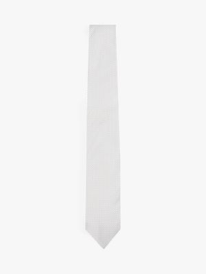 grey micro print pure silk tie for men tommy hilfiger