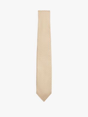 beige micro dot print pure silk tie for men tommy hilfiger