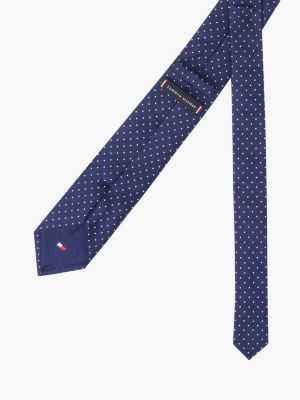 blue micro dot print pure silk tie for men tommy hilfiger