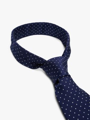 blue micro dot print pure silk tie for men tommy hilfiger