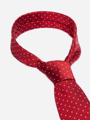 red micro dot print pure silk tie for men tommy hilfiger