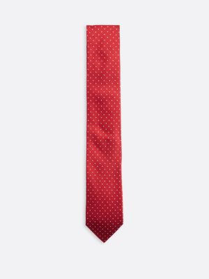 red micro dot print pure silk tie for men tommy hilfiger