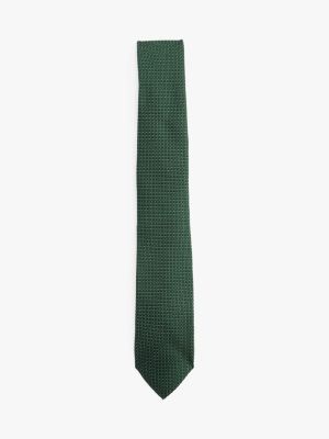 green micro weave pure silk tie for men tommy hilfiger