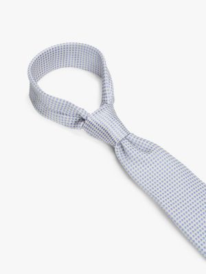 blue micro weave pure silk tie for men tommy hilfiger