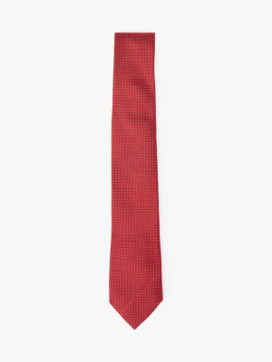 red micro weave pure silk tie for men tommy hilfiger