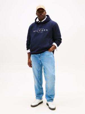 blue plus snap-button logo hoody for men tommy hilfiger