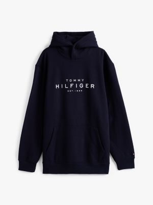 blue plus snap-button logo hoody for men tommy hilfiger