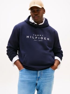 blue plus hoodie met logo en drukknopen voor heren - tommy hilfiger