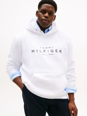 white plus hoodie met logo en drukknopen voor heren - tommy hilfiger