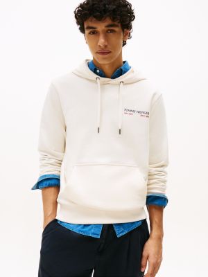 sweat à capuche à photo imprimée au dos beige pour hommes tommy hilfiger