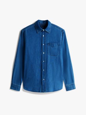 blau leichtgewichtiges regular fit jeanshemd für herren - tommy hilfiger