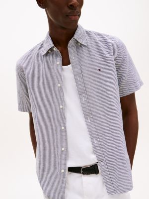 camicia a maniche corte in misto lino multicolore da uomini tommy hilfiger