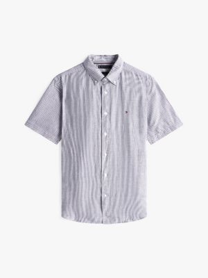 camicia a maniche corte in misto lino multicolore da uomini tommy hilfiger