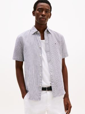 multi stripe linen blend short sleeve shirt for men tommy hilfiger