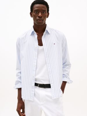 white gestreept regular fit overhemd met stretch voor heren - tommy hilfiger