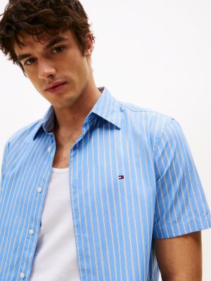 blue th flex stripe poplin shirt for men tommy hilfiger