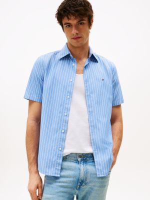 blue th flex stripe poplin shirt for men tommy hilfiger