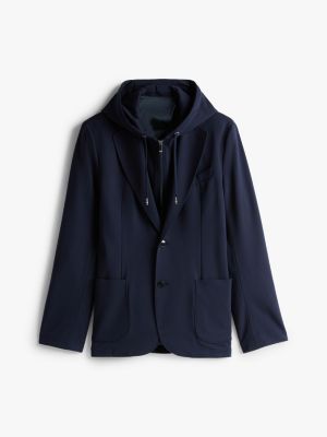 blazer performance à capuche bleu pour hommes tommy hilfiger