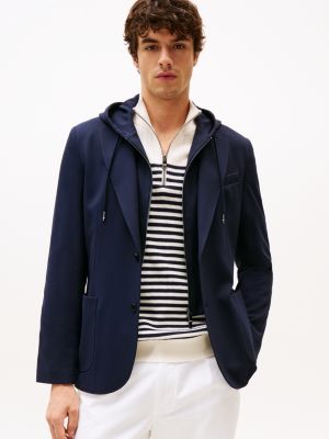 blazer performance à capuche bleu pour hommes tommy hilfiger