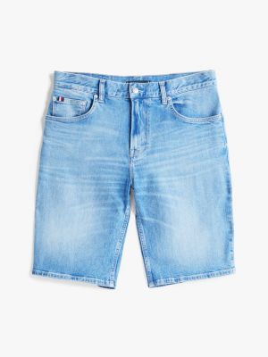 blauw brooklyn slim fit denim short met whiskers voor heren - tommy hilfiger