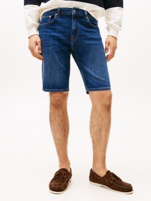 blau brooklyn slim fit jeans-shorts mit fade-effekt für herren - tommy hilfiger