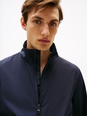 chaqueta repelente al agua con cremallera azul de hombres tommy hilfiger