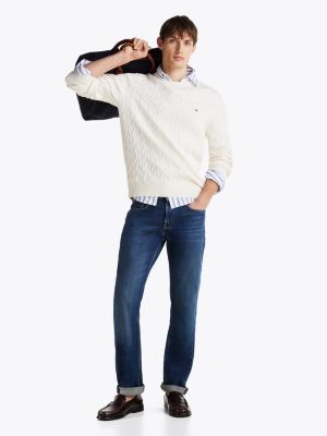 blau denton straight leg jeans mit whisker-effekt für herren - tommy hilfiger