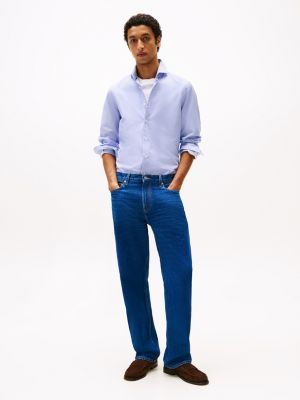 chemise ajustée smart casual rayée bleu pour hommes tommy hilfiger
