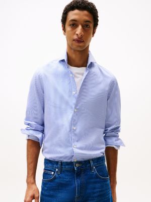 blue smart casual slim fit overhemd met strepen voor heren - tommy hilfiger