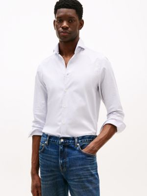 white smart casual slim fit overhemd met strepen voor heren - tommy hilfiger